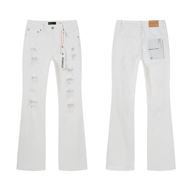 Purple Brand Distressed Bootcut Denim Jeans White PU194 01