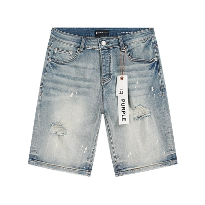 Purple Brand Distressed Denim Shorts Light Blue PU506 02