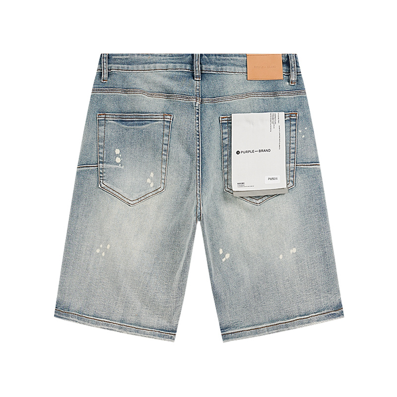 Purple Brand Distressed Denim Shorts Light Blue PU506