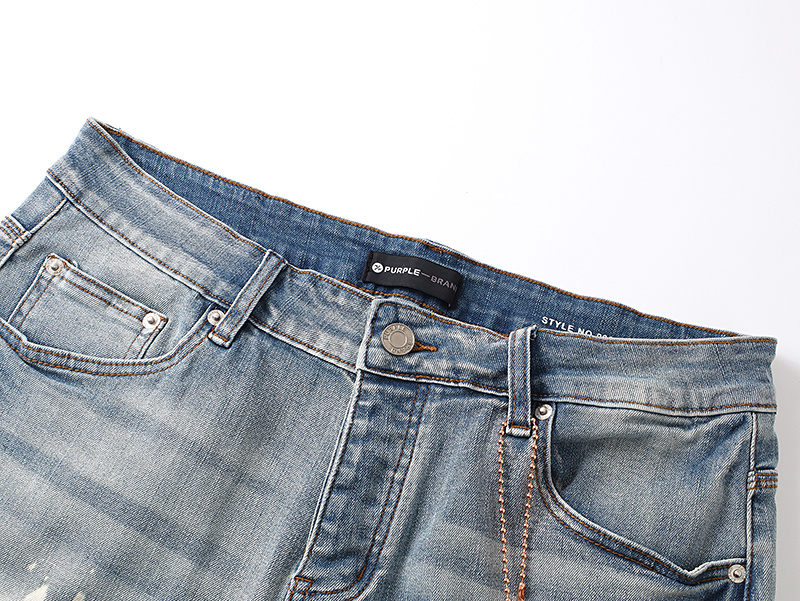 Purple Brand Distressed Denim Shorts Light Blue PU506