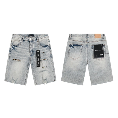 Purple Brand Distressed Denim Shorts Light Blue PU507 01