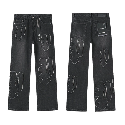 Purple Brand Embroidered Straight Denim Jeans Black PU831 01