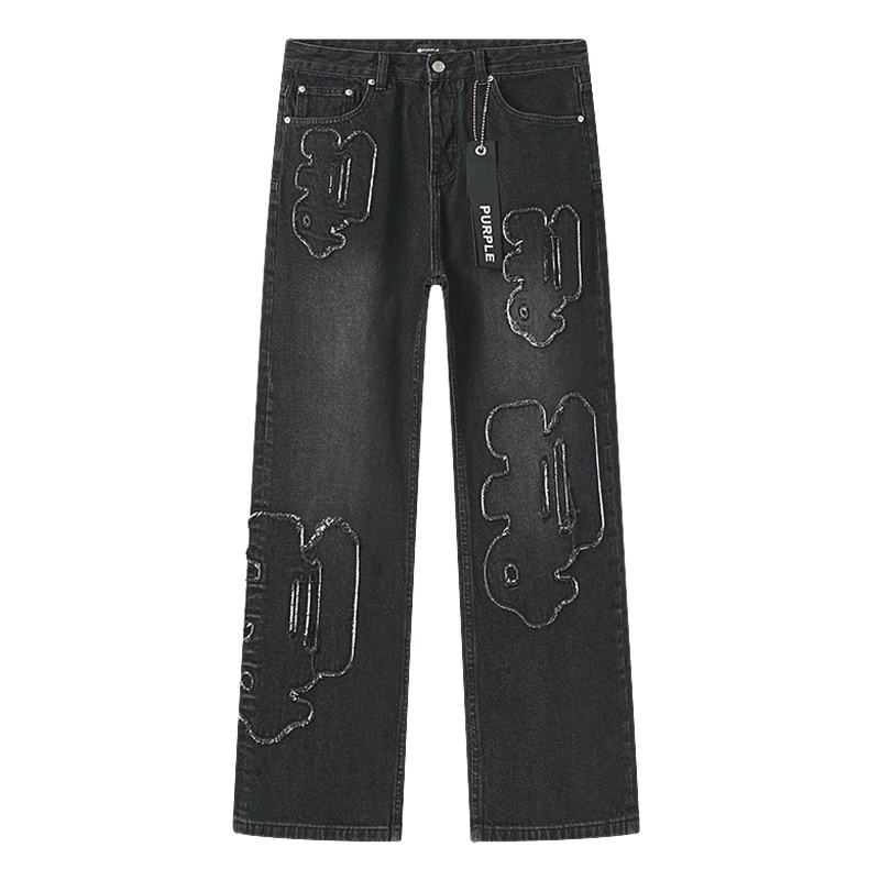 Purple Brand Embroidered Straight Denim Jeans Black PU831