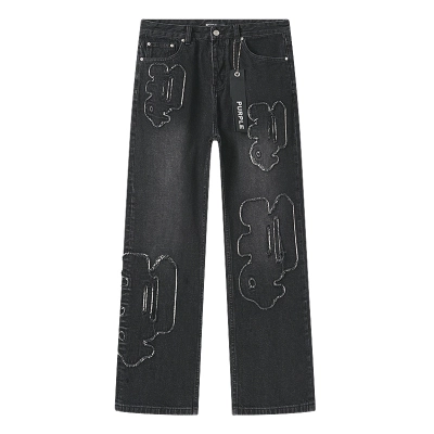 Purple Brand Embroidered Straight Denim Jeans Black PU831 02