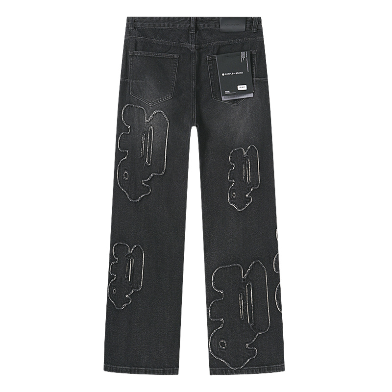 Purple Brand Embroidered Straight Denim Jeans Black PU831