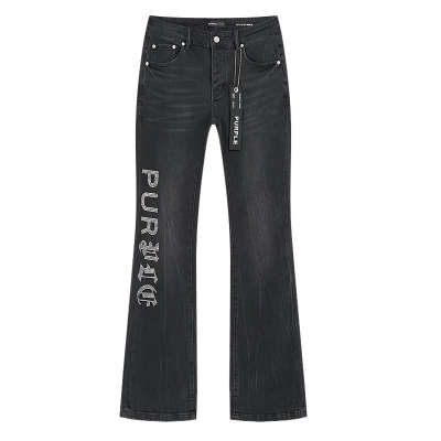 Purple Brand Letter Print Bootcut Denim Jeans Black PU712 02