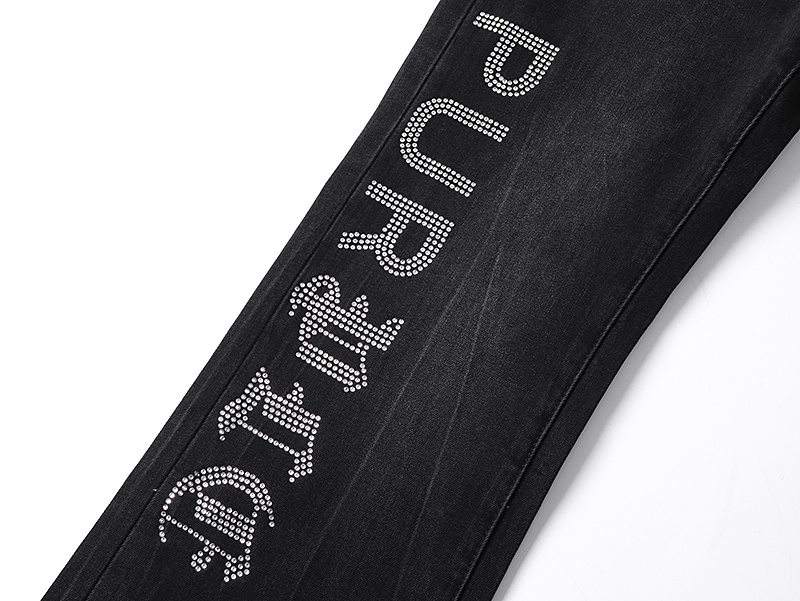Purple Brand Letter Print Bootcut Denim Jeans Black PU712