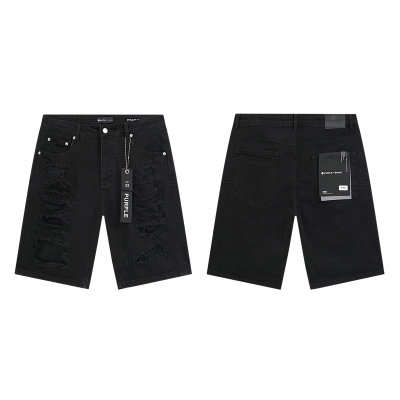 Purple Brand Letter Print Denim Shorts Black PU502 01