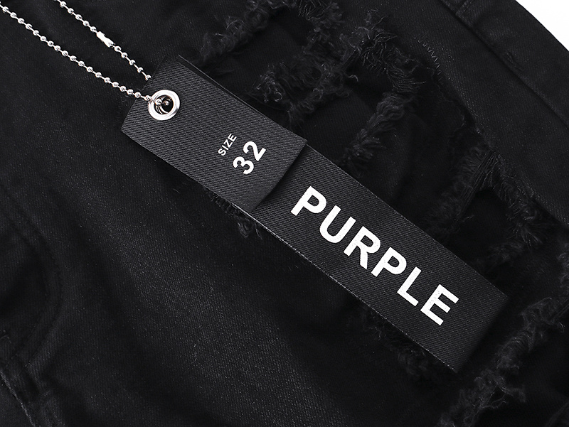 Purple Brand Letter Print Denim Shorts Black PU502