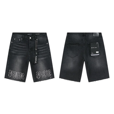 Purple Brand Letter Print Denim Shorts Black PU516 01