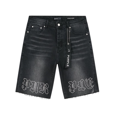 Purple Brand Letter Print Denim Shorts Black PU516 02