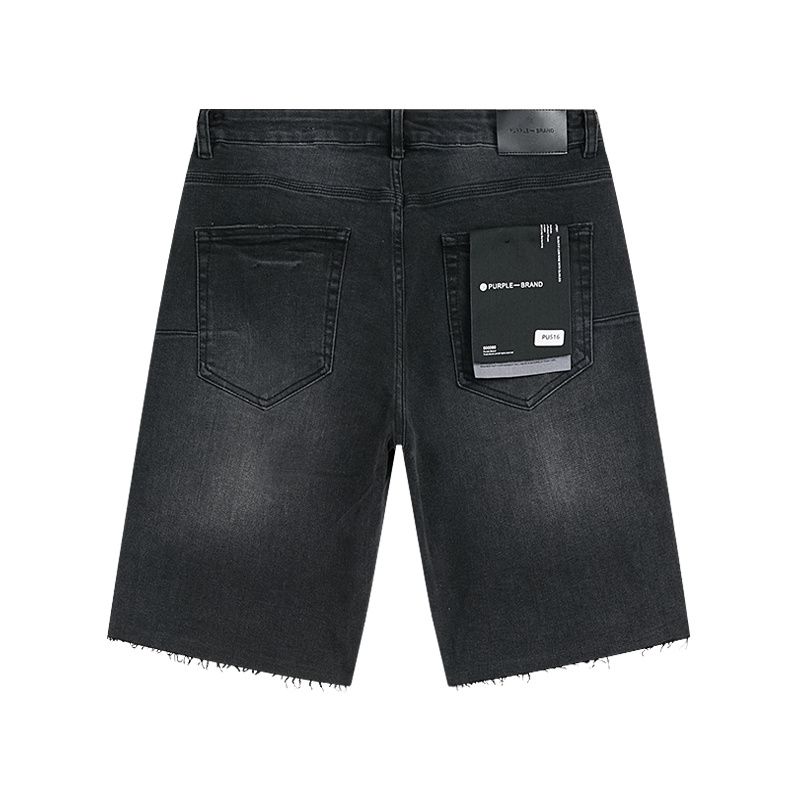Purple Brand Letter Print Denim Shorts Black PU516