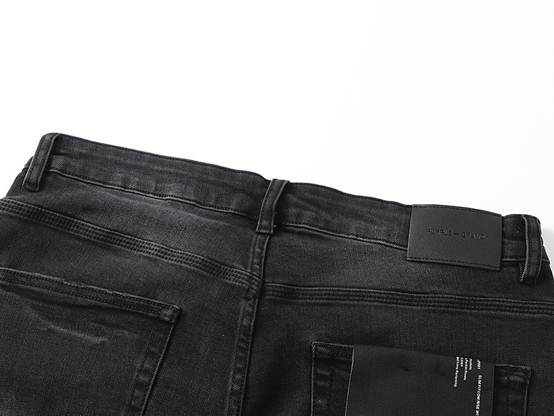 Purple Brand Letter Print Denim Shorts Black PU516