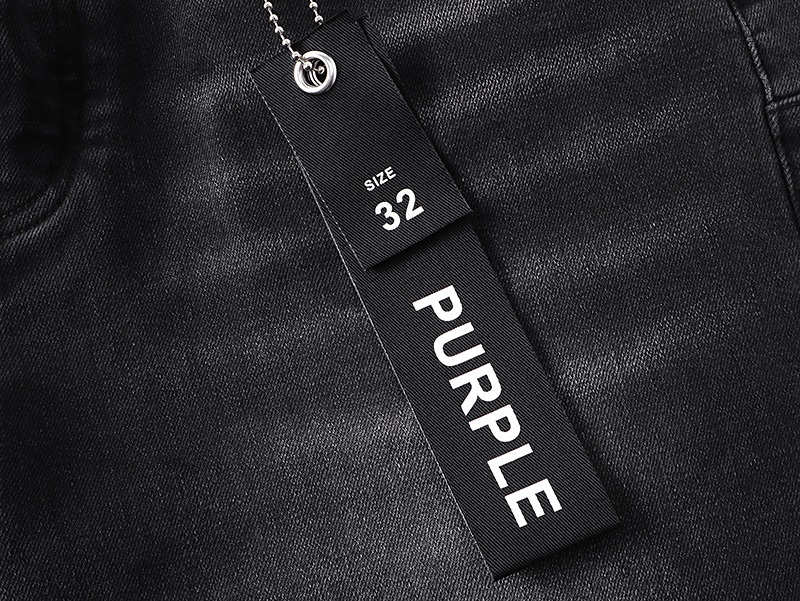 Purple Brand Letter Print Denim Shorts Black PU516