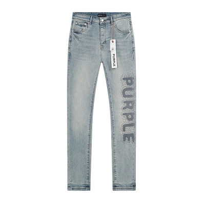 Purple Brand Letter Print Slim Fit Denim Jeans Light Blue PU826 02