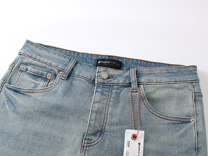 Purple Brand Letter Print Slim Fit Denim Jeans Light Blue PU826