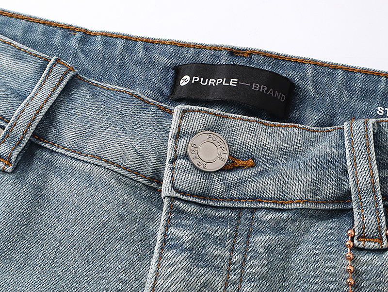 Purple Brand Letter Print Slim Fit Denim Jeans Light Blue PU826