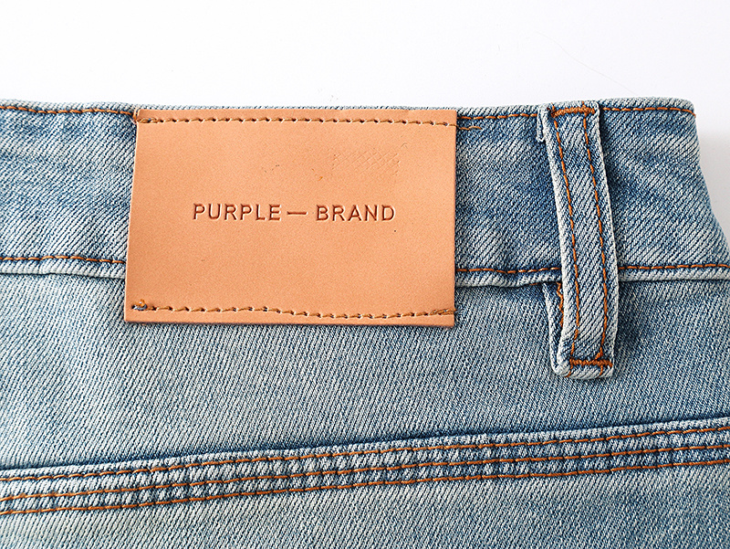 Purple Brand Letter Print Slim Fit Denim Jeans Light Blue PU826
