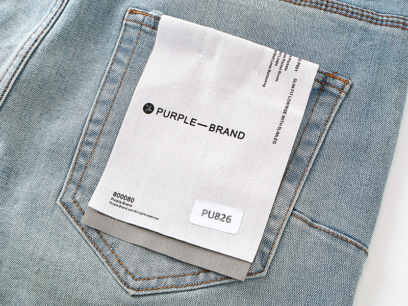 Purple Brand Letter Print Slim Fit Denim Jeans Light Blue PU826