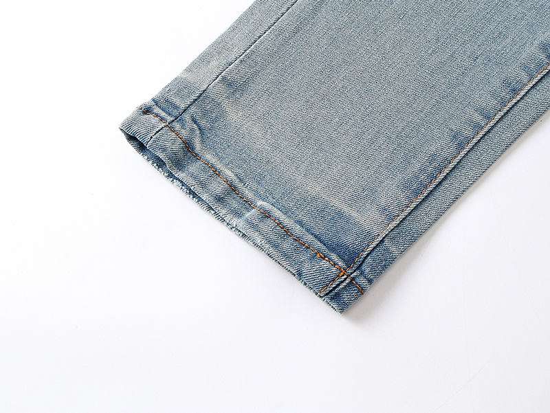 Purple Brand Letter Print Slim Fit Denim Jeans Light Blue PU826