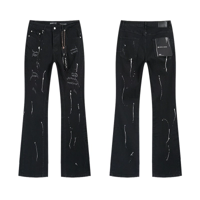 Purple Brand Paint Splatter Bootcut Denim Jeans Black PU175 01