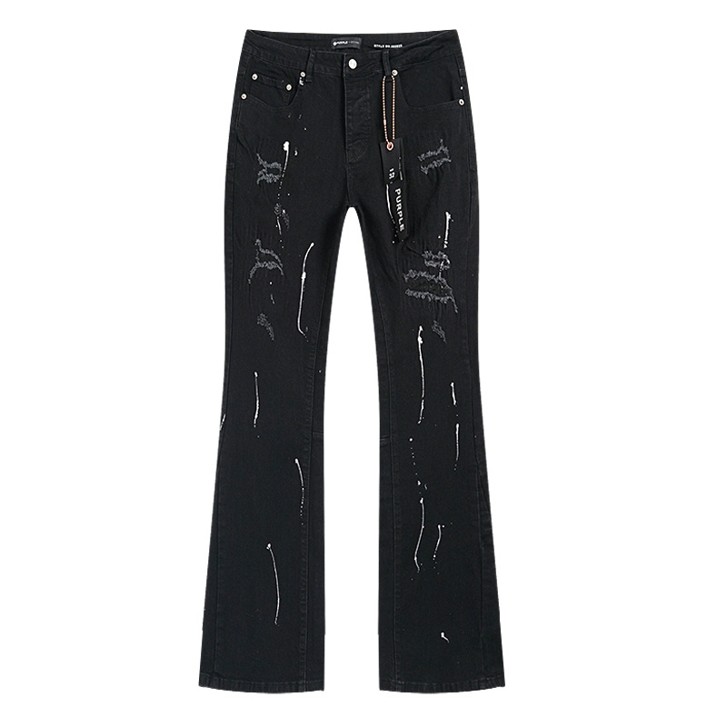 Purple Brand Paint Splatter Bootcut Denim Jeans Black PU175