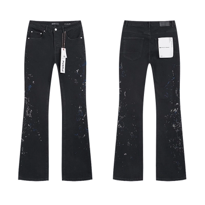 Purple Brand Paint Splatter Bootcut Denim Jeans Black PU185 01