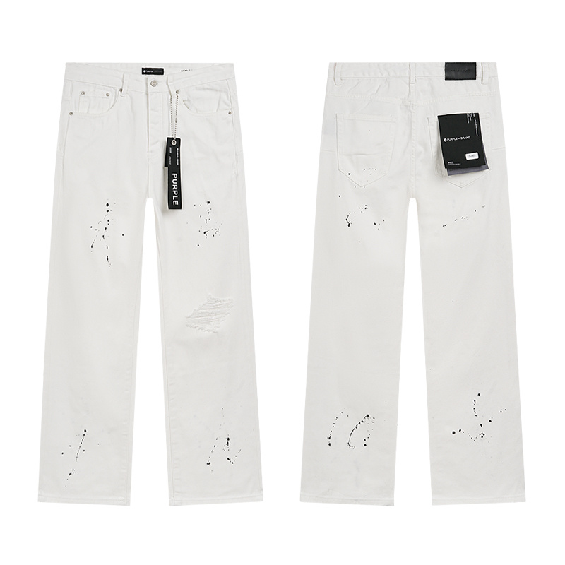 Purple Brand Paint Splatter Bootcut Denim Jeans White PU801