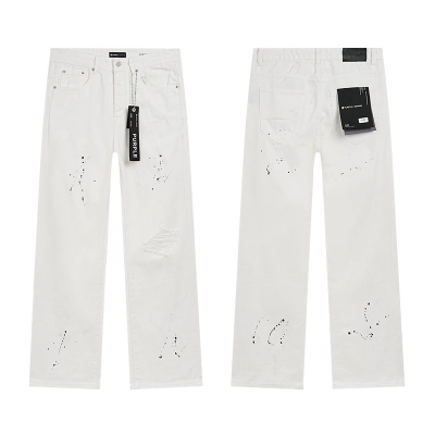 Purple Brand Paint Splatter Bootcut Denim Jeans White PU801 01