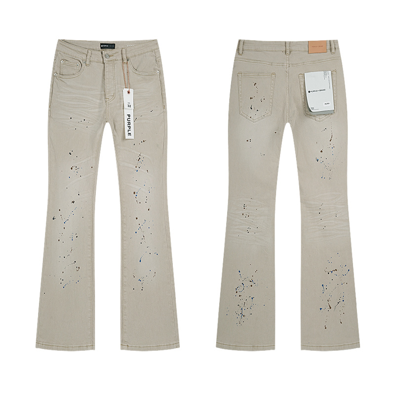 Purple Brand Paint Splatter Bootcut Denim Pants Khaki PU703