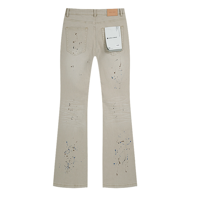 Purple Brand Paint Splatter Bootcut Denim Pants Khaki PU703