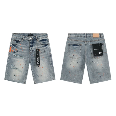 Purple Brand Paint Splatter Denim Shorts Light Blue PU508 01