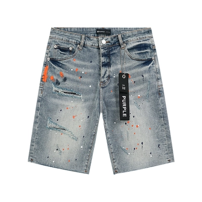 Purple Brand Paint Splatter Denim Shorts Light Blue PU508 02