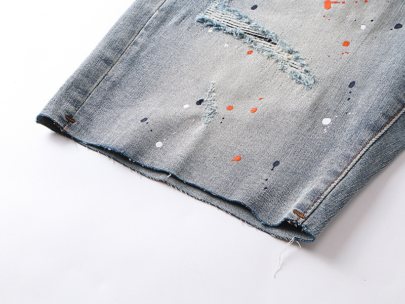 Purple Brand Paint Splatter Denim Shorts Light Blue PU508