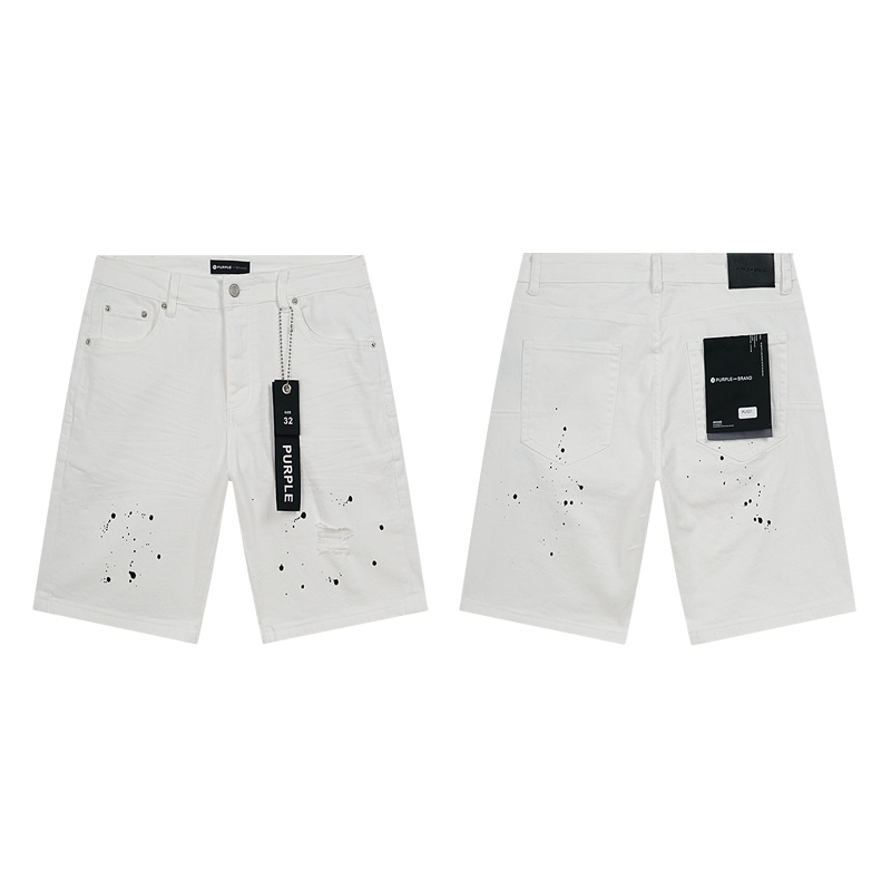 Purple Brand Paint Splatter Denim Shorts White PU501
