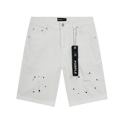 Purple Brand Paint Splatter Denim Shorts White PU501 02