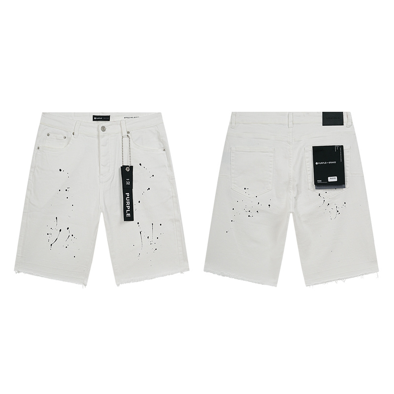 Purple Brand Paint Splatter Denim Shorts White PU518