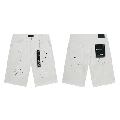 Purple Brand Paint Splatter Denim Shorts White PU518 01