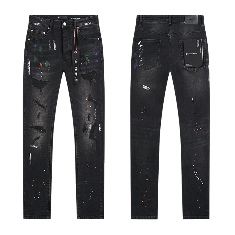 Purple Brand Paint Splatter Distressed Denim Jeans Black PU168