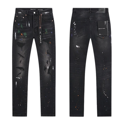 Purple Brand Paint Splatter Distressed Denim Jeans Black PU168 01