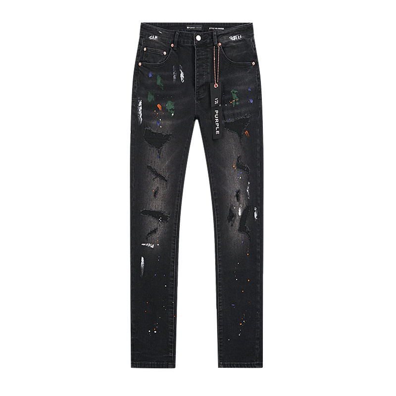 Purple Brand Paint Splatter Distressed Denim Jeans Black PU168