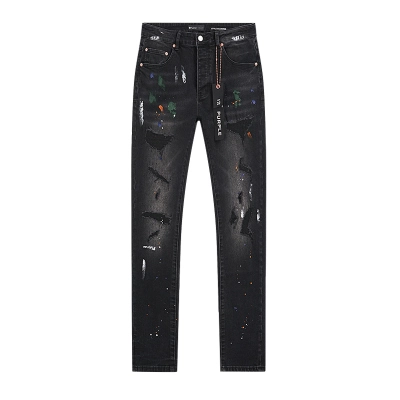 Purple Brand Paint Splatter Distressed Denim Jeans Black PU168 02