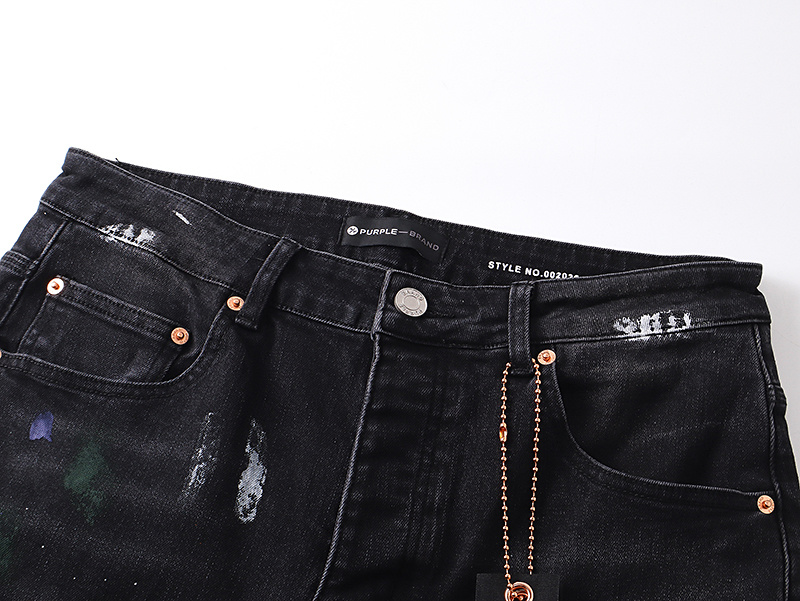 Purple Brand Paint Splatter Distressed Denim Jeans Black PU168