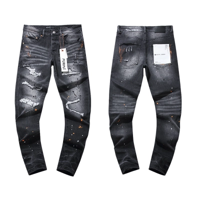 Purple Brand Paint Splatter Stacked Denim Jeans Black PU101 01