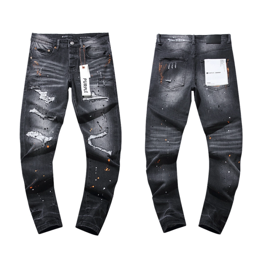 Purple Brand Paint Splatter Stacked Denim Jeans Black PU101