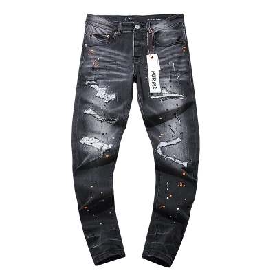 Purple Brand Paint Splatter Stacked Denim Jeans Black PU101 02