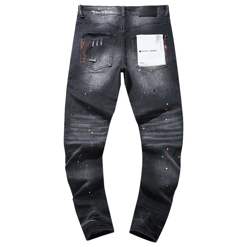 Purple Brand Paint Splatter Stacked Denim Jeans Black PU101