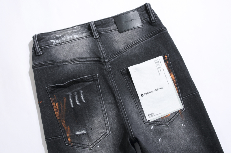 Purple Brand Paint Splatter Stacked Denim Jeans Black PU101