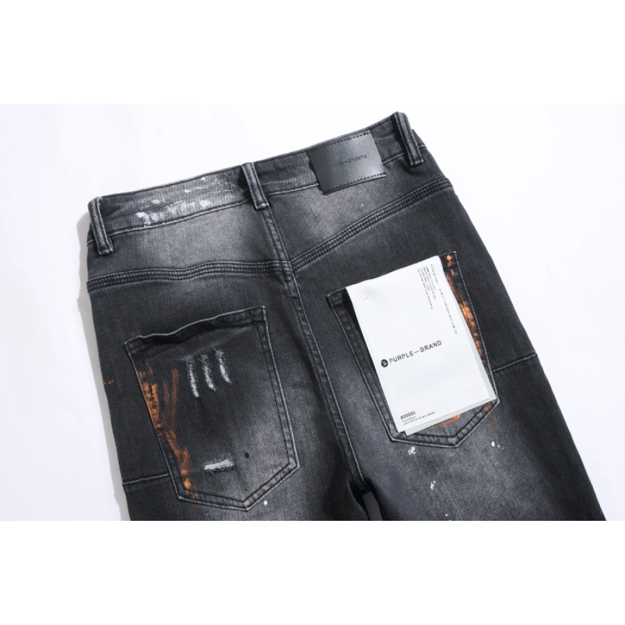 Purple Brand Paint Splatter Stacked Denim Jeans Black PU101