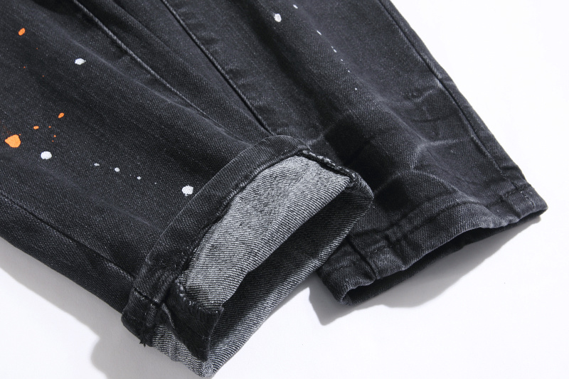Purple Brand Paint Splatter Stacked Denim Jeans Black PU101